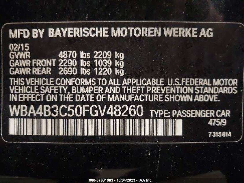 2015 BMW 4 SERIES 435I XDRIVE - WBA4B3C50FGV48260