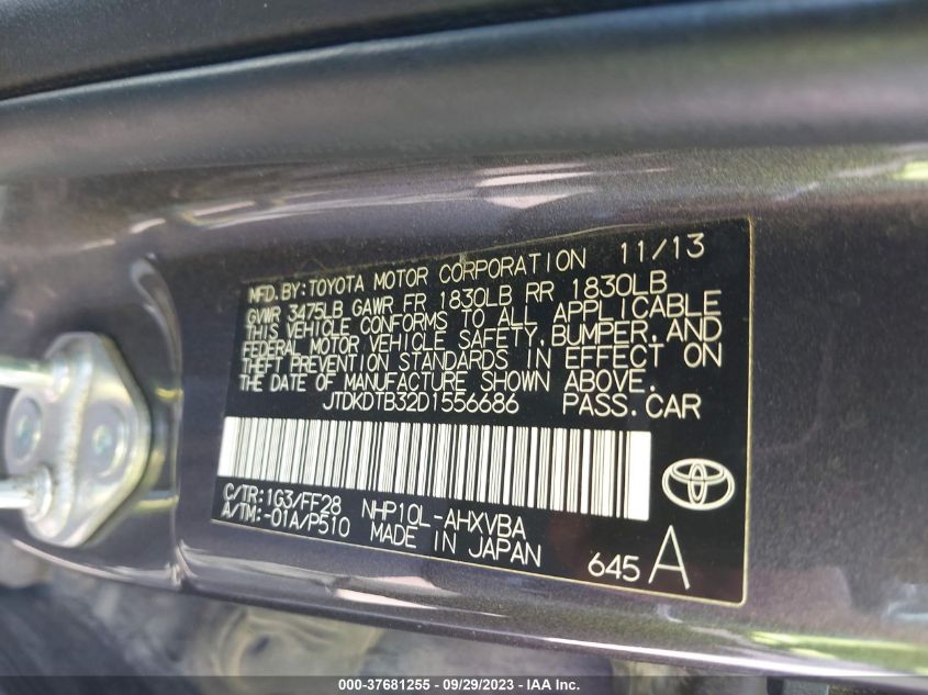 2013 TOYOTA PRIUS C ONE/TWO/THREE/FOUR - JTDKDTB32D1556686