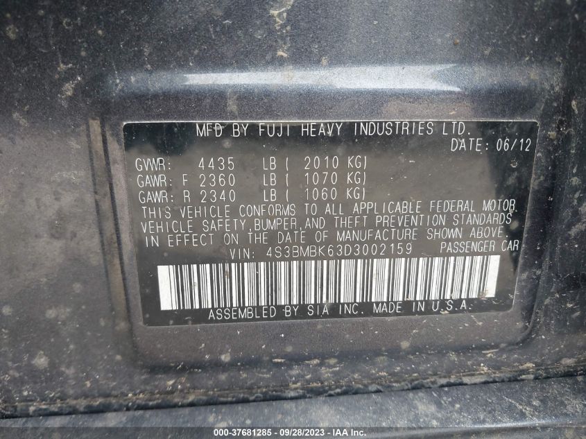 2013 SUBARU LEGACY 2.5I LIMITED - 4S3BMBK63D3002159