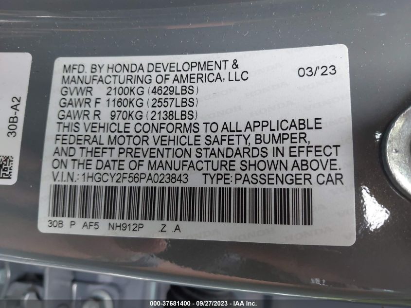 1HGCY2F56PA023843 Honda Accord Hybrid SPORT 9