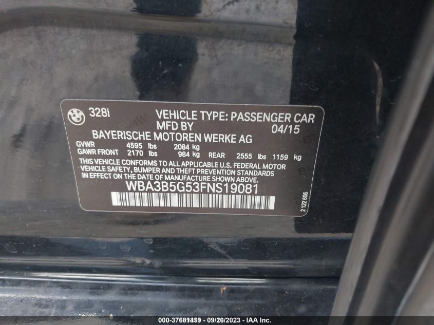 2015 BMW 3 SERIES 328I XDRIVE - WBA3B5G53FNS19081