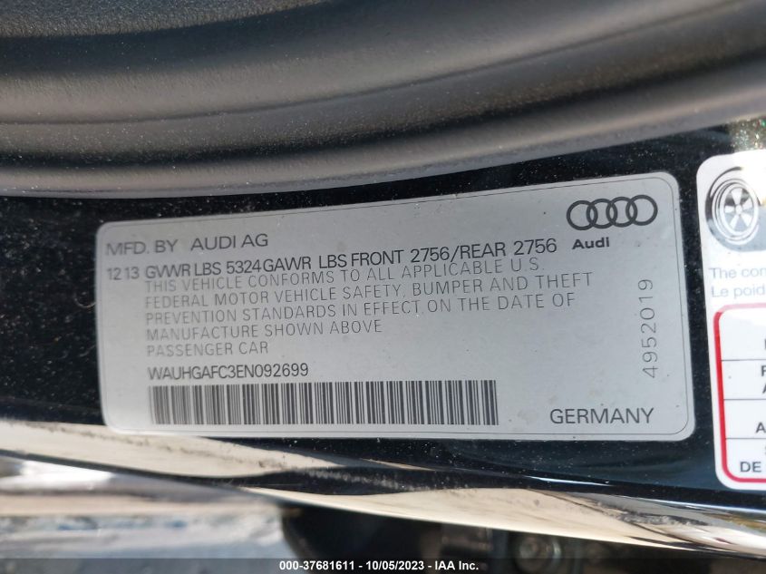 2014 AUDI A6 3.0T PRESTIGE - WAUHGAFC3EN092699