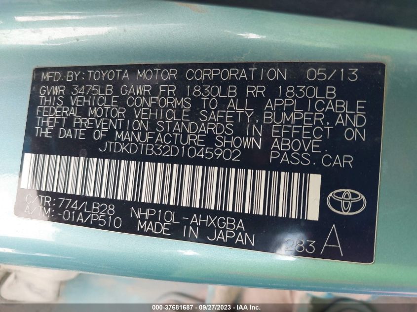 2013 TOYOTA PRIUS C ONE/TWO/THREE/FOUR - JTDKDTB32D1045902