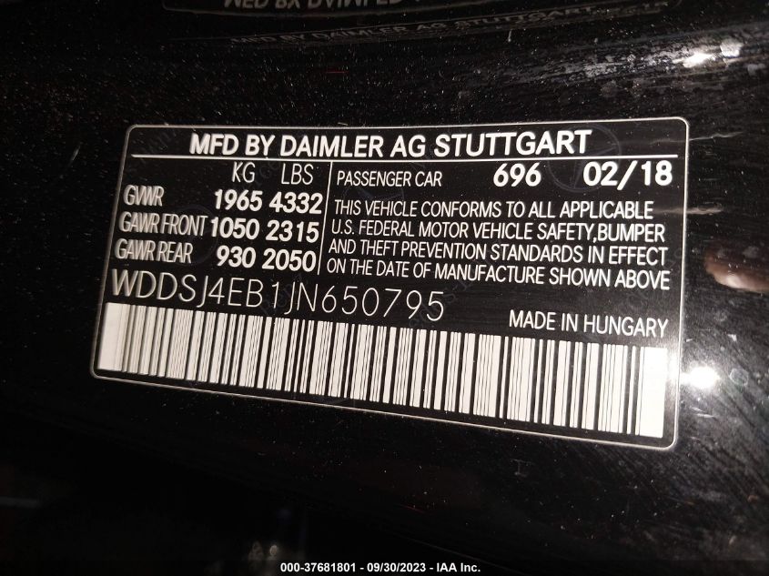 2018 MERCEDES-BENZ CLA 250 - WDDSJ4EB1JN650795