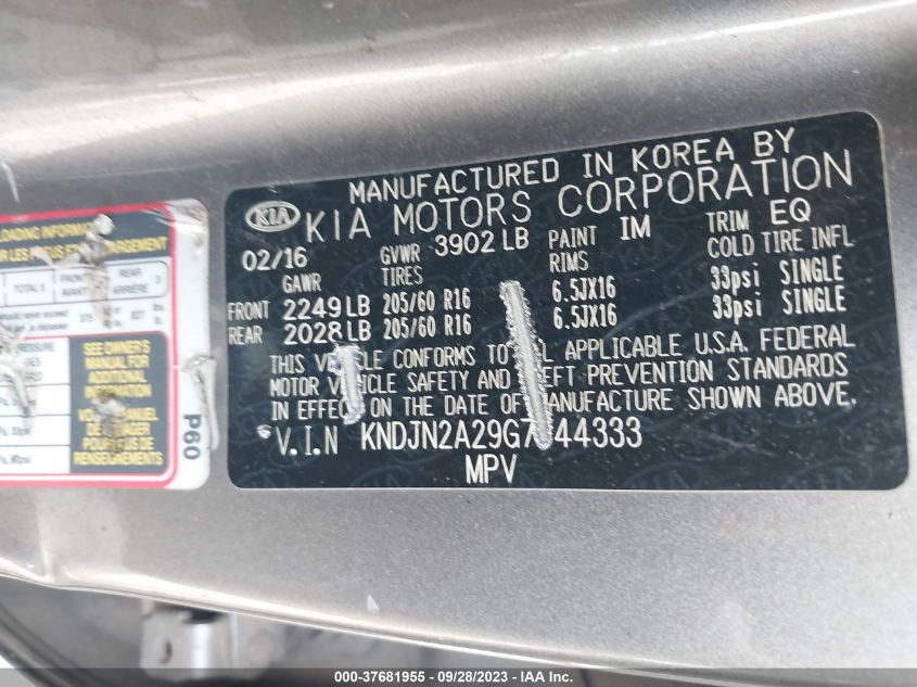 2016 KIA SOUL BASE - KNDJN2A29G7344333