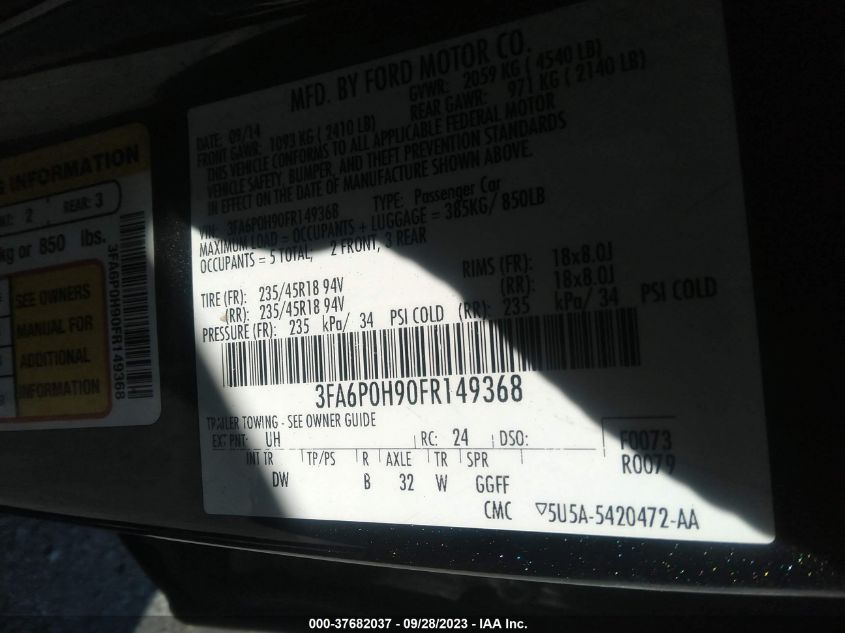 2015 FORD FUSION SE - 3FA6P0H90FR149368