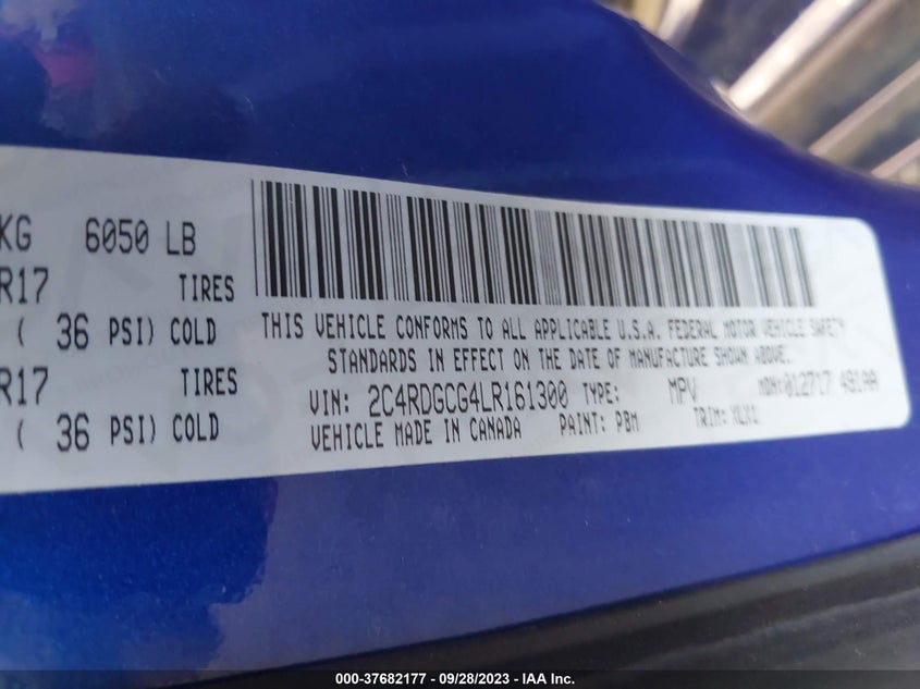 VIN 2C4RDGCG4LR161300 2020 DODGE GRAND CARAVAN SXT