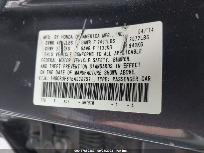 2014 HONDA ACCORD SEDAN EX-L - 1HGCR3F81EA030757