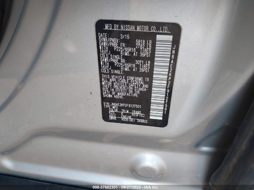 2015 NISSAN QUEST SV/S/PLATINUM/SL - JN8AE2KP2F9127501