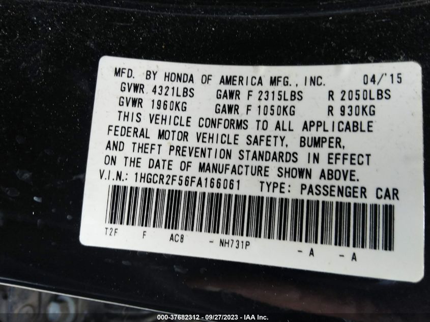 2015 HONDA ACCORD SEDAN SPORT - 1HGCR2F56FA166061