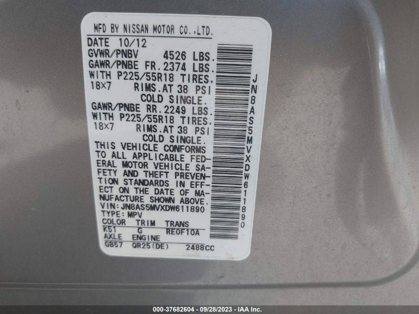 2013 NISSAN ROGUE SL - JN8AS5MVXDW611890