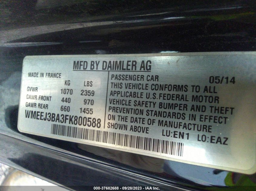 2015 SMART FORTWO PASSION/PURE WMEEJ3BA3FK800588