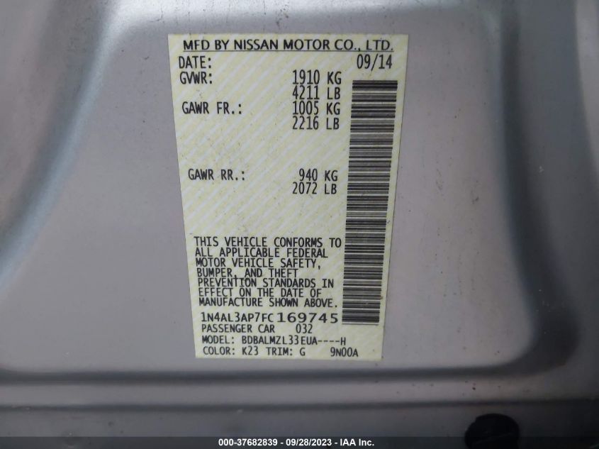 2015 NISSAN ALTIMA 2.5 SV - 1N4AL3AP7FC169745