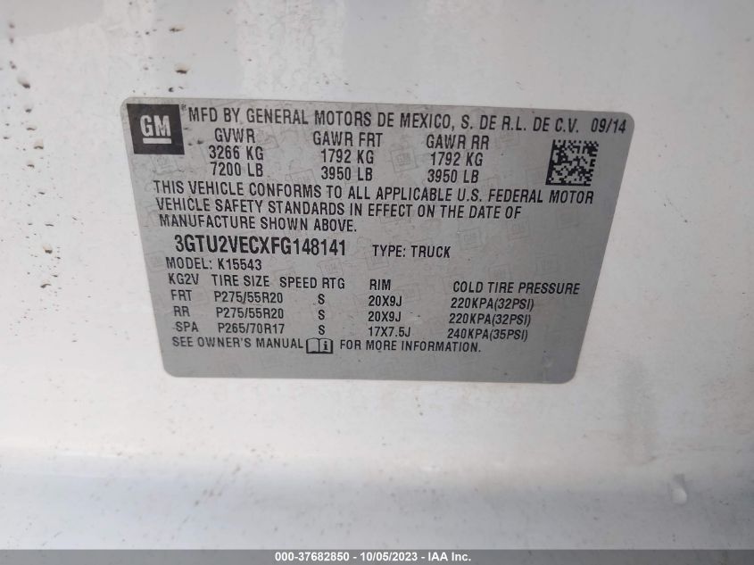 2015 GMC SIERRA 1500 SLT - 3GTU2VECXFG148141