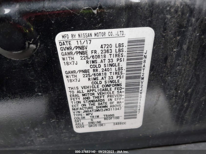 VIN JN8AT2MV2JW311347 2018 NISSAN ROGUE SL