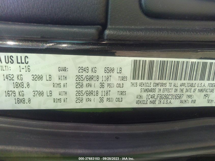 2016 JEEP GRAND CHEROKEE LIMITED - 1C4RJFBG9GC316507