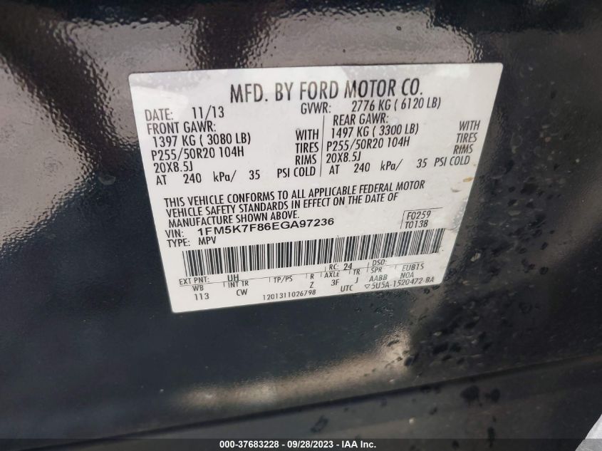 2014 FORD EXPLORER LIMITED - 1FM5K7F86EGA97236