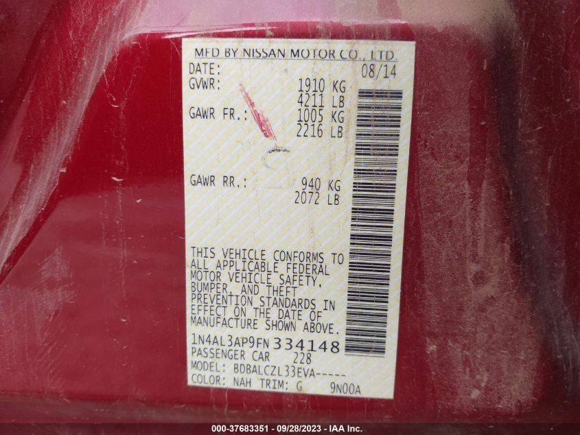 2015 NISSAN ALTIMA 2.5 S - 1N4AL3AP9FN334148
