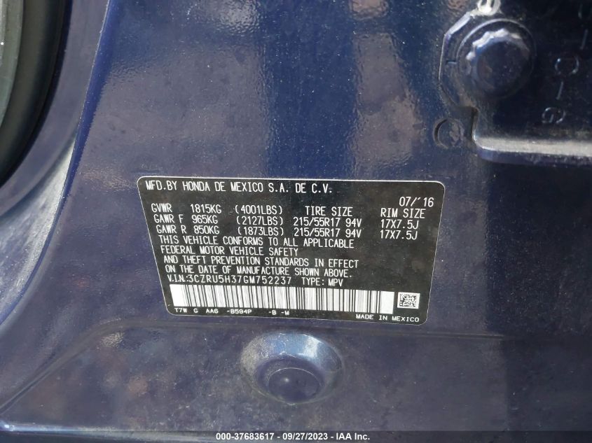 2016 HONDA HR-V LX - 3CZRU5H37GM752237