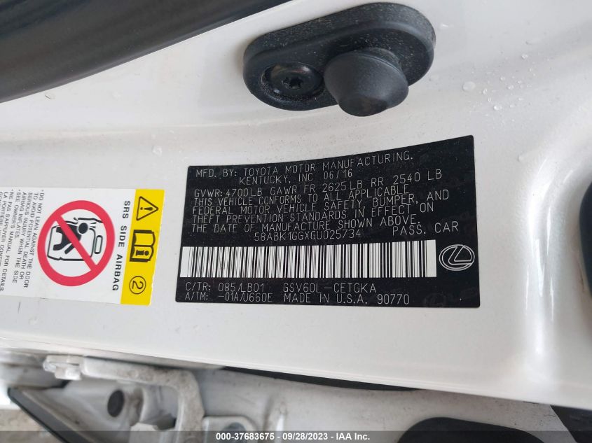 2016 LEXUS ES 350 - 58ABK1GGXGU025734