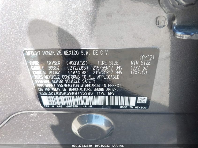 2022 HONDA HR-V LX - 3CZRU5H39NM715266