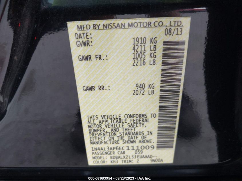 2014 NISSAN ALTIMA 2.5 SL - 1N4AL3AP6EC111009