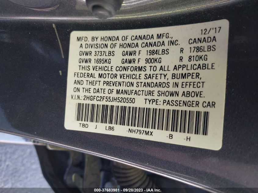 2018 HONDA CIVIC SEDAN LX - 2HGFC2F55JH520550