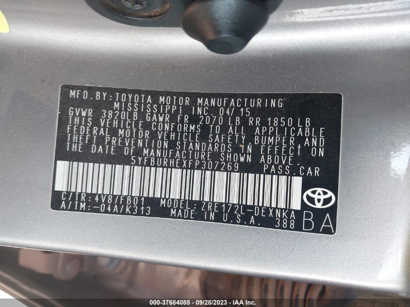 2015 TOYOTA COROLLA L/LE/S/S PLUS/LE PLUS - 5YFBURHEXFP307269