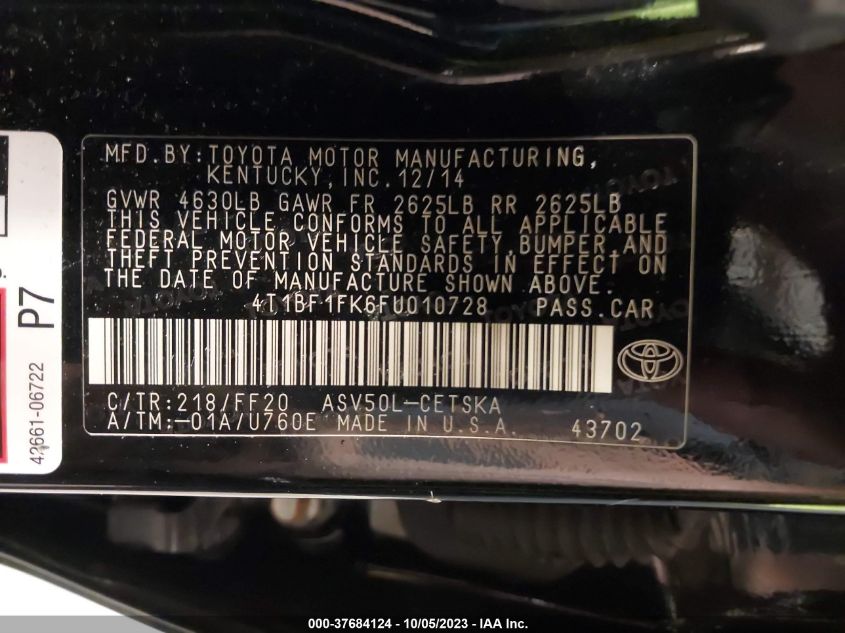 2015 TOYOTA CAMRY XLE/SE/LE/XSE - 4T1BF1FK6FU010728