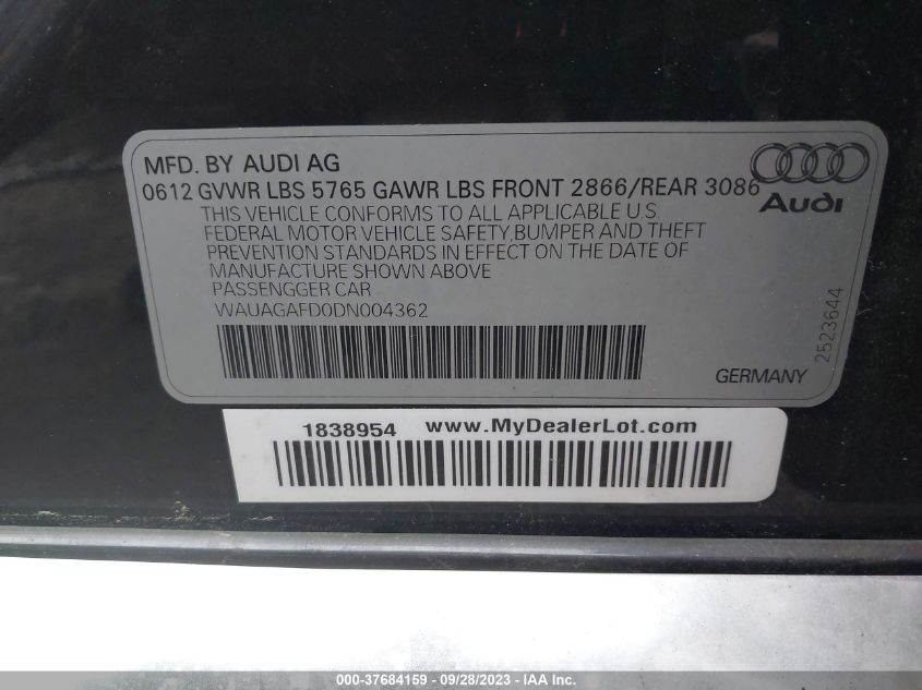 2013 AUDI A8 3.0T WAUAGAFD0DN004362