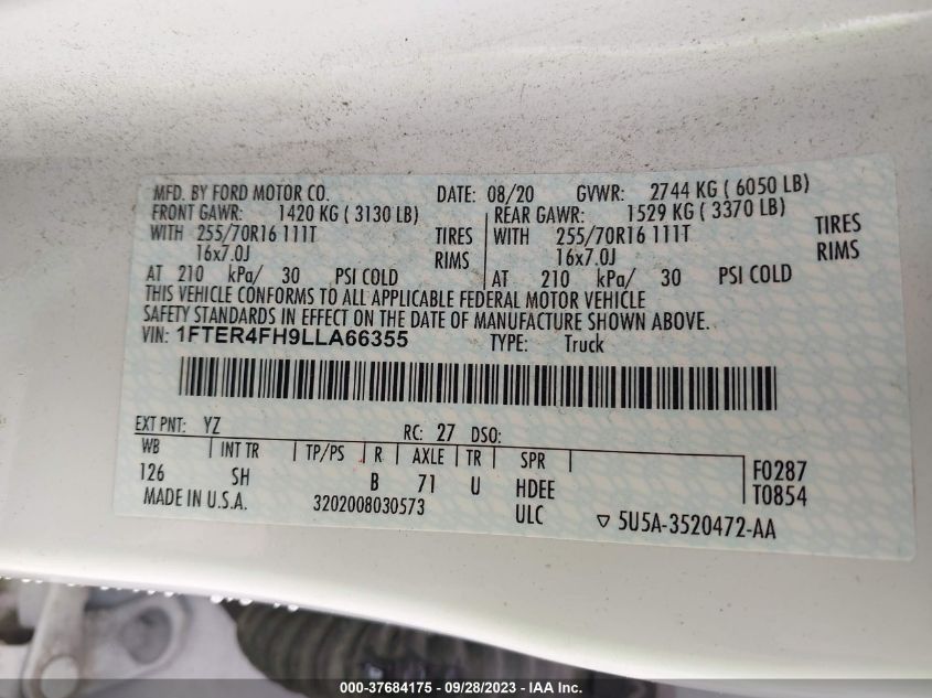 2020 FORD RANGER XL/XLT/LARIAT - 1FTER4FH9LLA66355