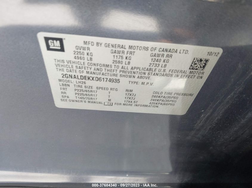 2013 CHEVROLET EQUINOX LT - 2GNALDEKXD6174935