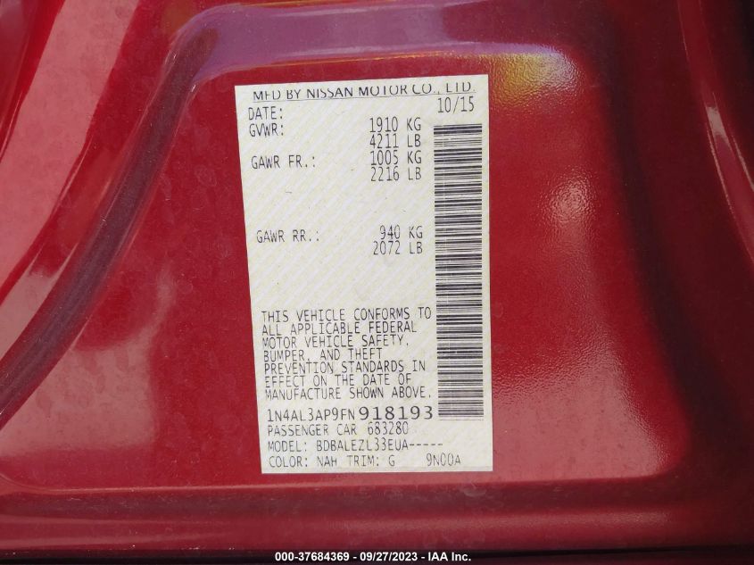 2015 NISSAN ALTIMA 2.5 - 1N4AL3AP9FN918193