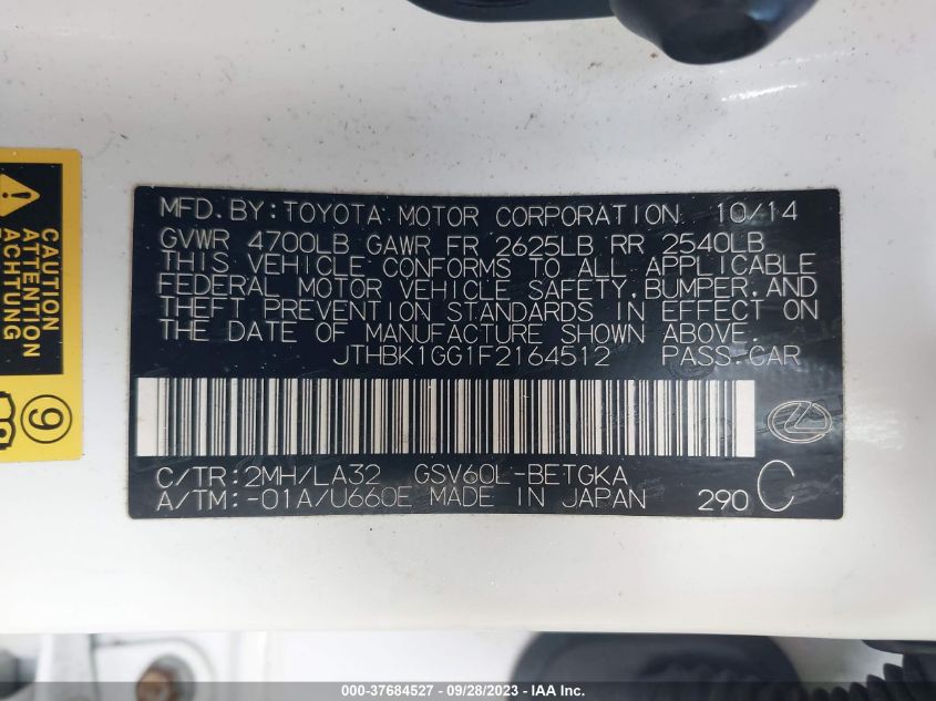 2015 LEXUS ES 350 - JTHBK1GG1F2164512