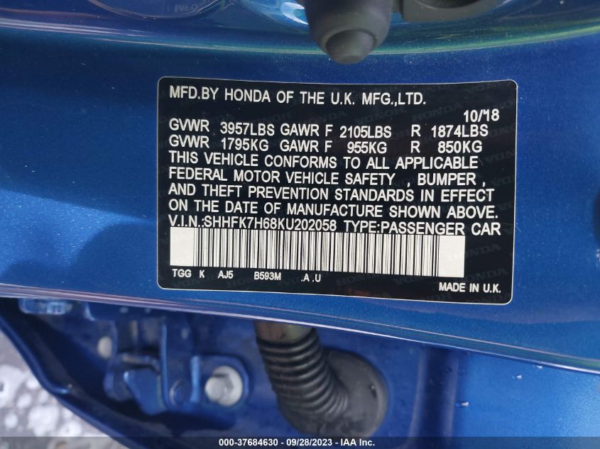 2019 HONDA CIVIC EX - SHHFK7H68KU202058