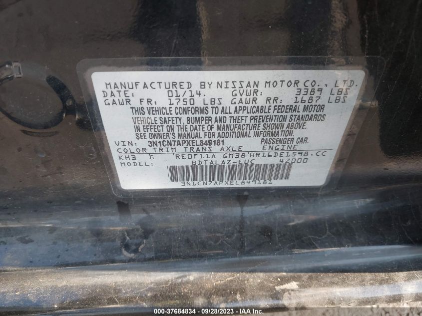 2014 NISSAN VERSA S PLUS - 3N1CN7APXEL849181