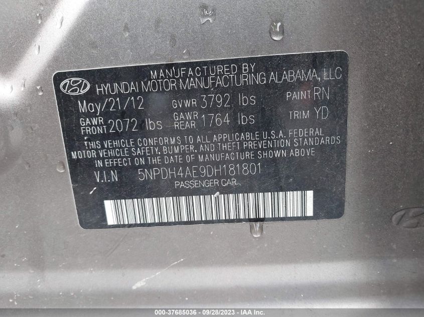 2013 HYUNDAI ELANTRA GLS - 5NPDH4AE9DH181801