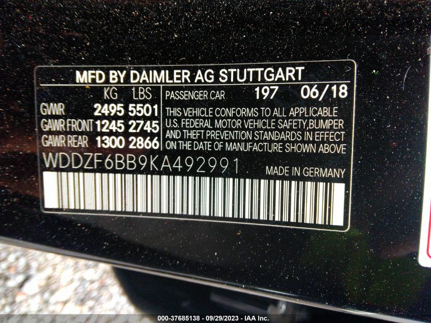 WDDZF6BB9KA492991 2019 MERCEDES-BENZ E-CLASS, photo no. 9