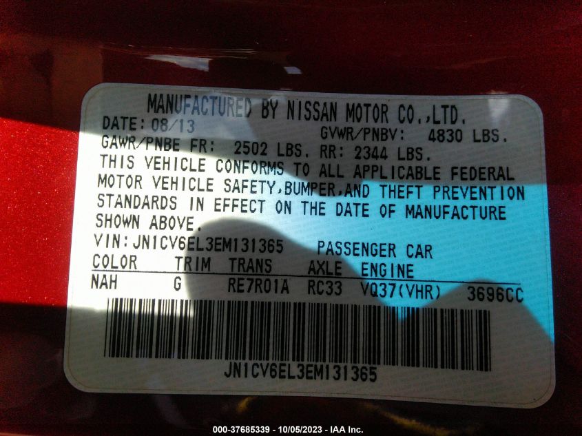 2014 INFINITI Q60 COUPE JN1CV6EL3EM131365