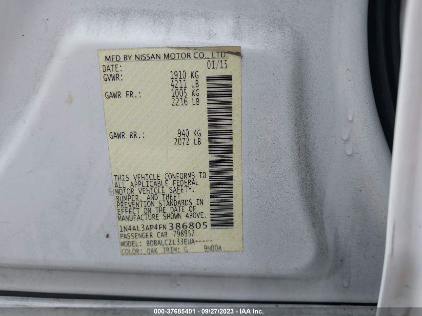 2015 NISSAN ALTIMA 2.5 S - 1N4AL3AP4FN386805