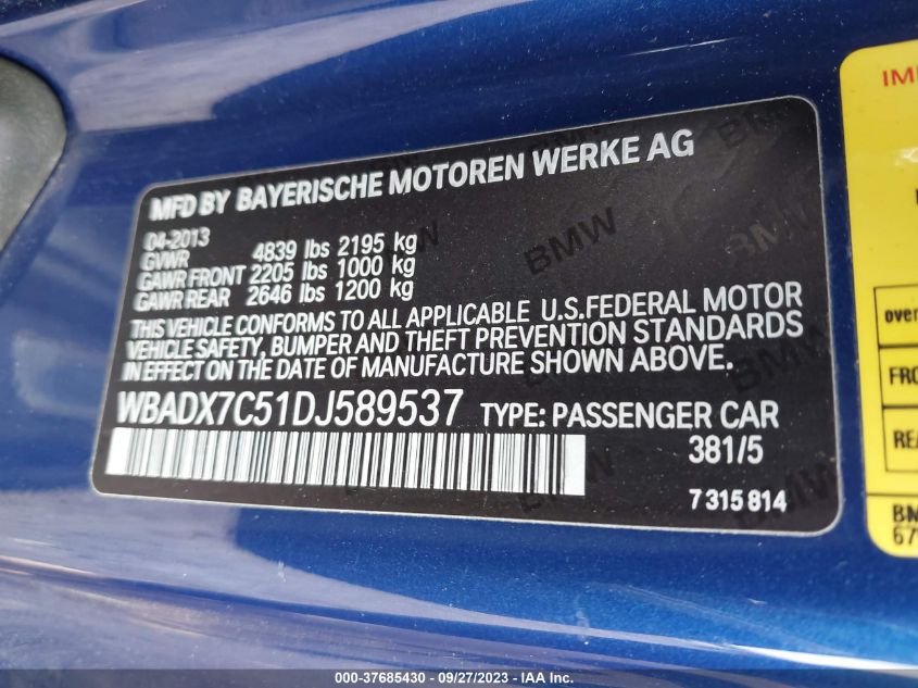 2013 BMW 335I WBADX7C51DJ589537