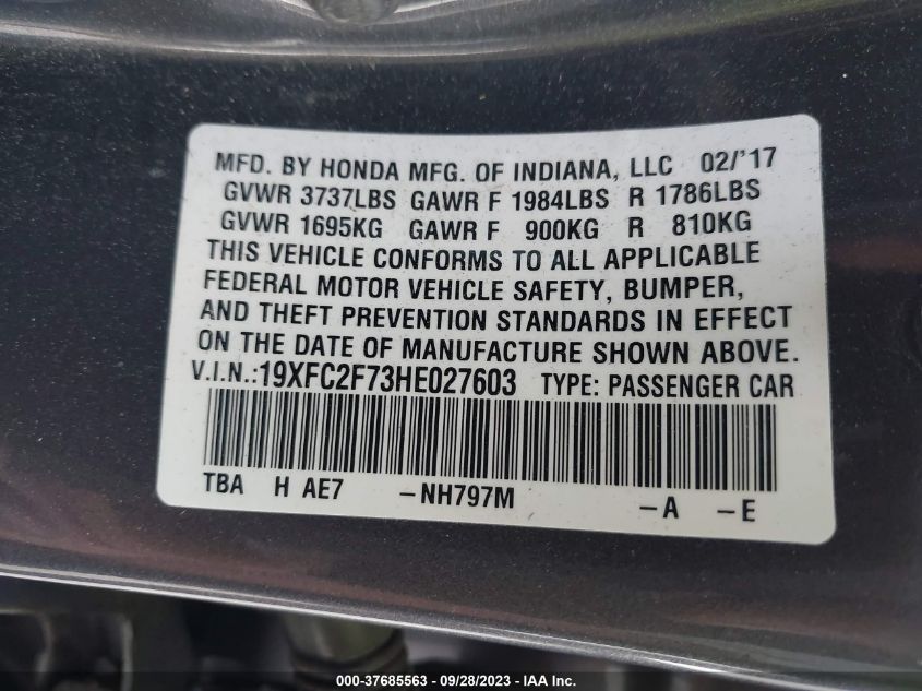 2017 HONDA CIVIC EX - 19XFC2F73HE027603
