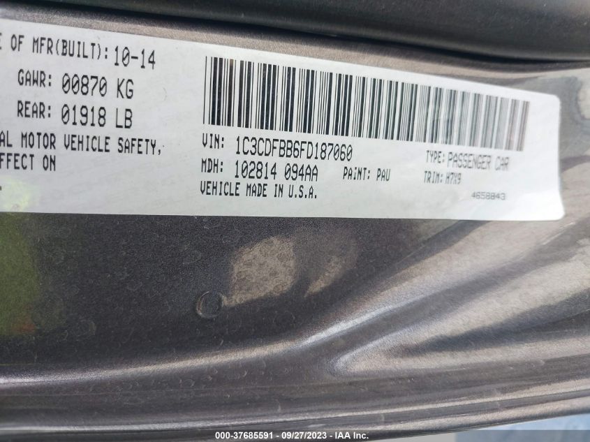 2015 DODGE DART SXT - 1C3CDFBB6FD187060