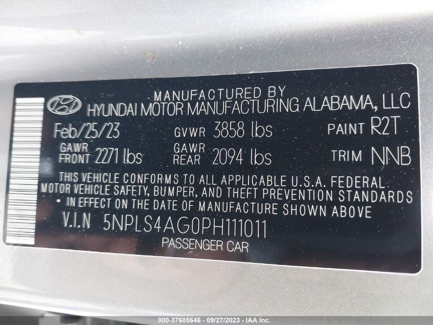 5NPLS4AG0PH111011 Hyundai Elantra SEL 9