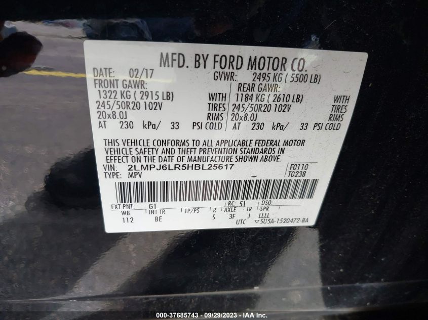 2017 LINCOLN MKX RESERVE - 2LMPJ6LR5HBL25617