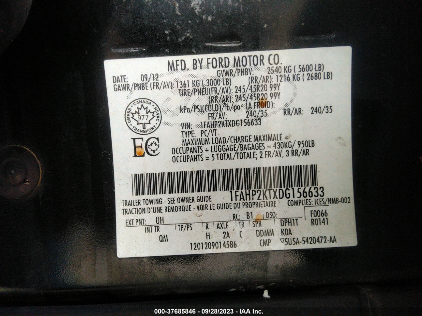 2013 FORD TAURUS SHO - 1FAHP2KTXDG156633