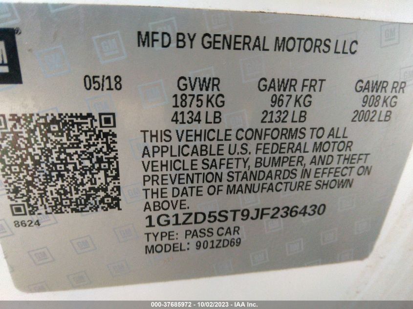 2018 CHEVROLET MALIBU LT - 1G1ZD5ST9JF236430