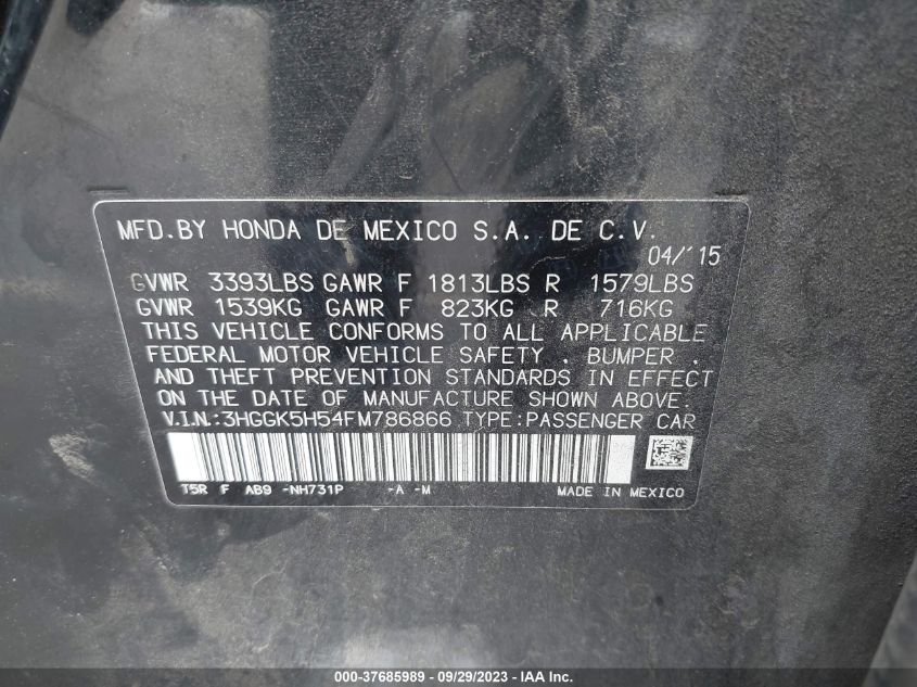 2015 HONDA FIT LX - 3HGGK5H54FM786866