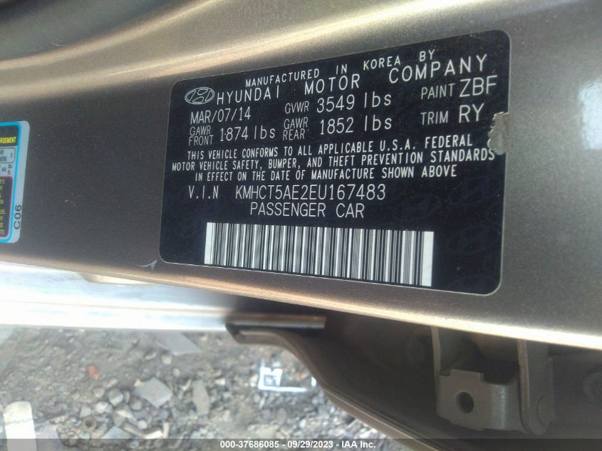2014 HYUNDAI ACCENT GLS/GS - KMHCT5AE2EU167483