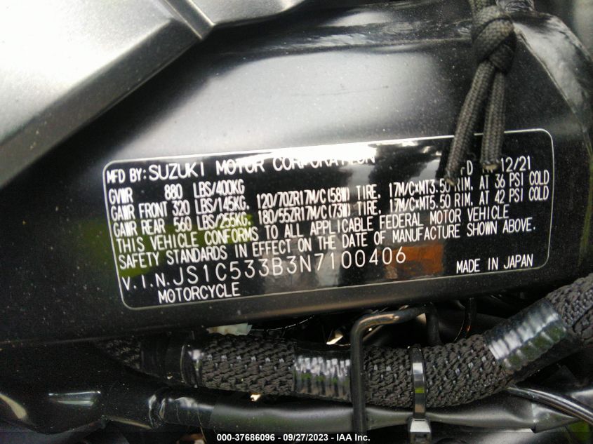 2022 SUZUKI GSX-S750 M/Z - JS1C533B3N7100406
